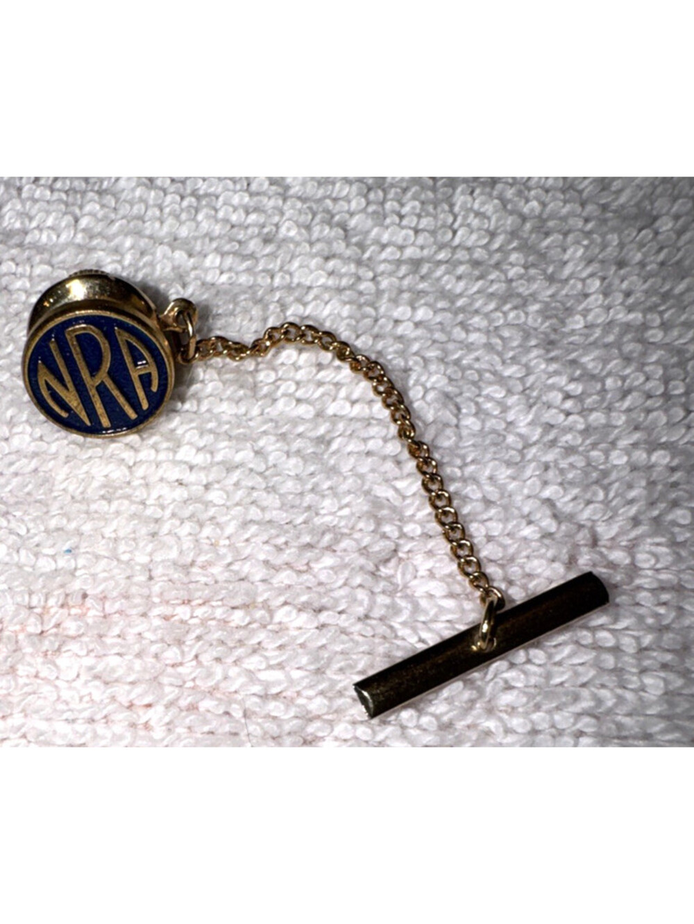 Vintage NRA Tie Tack Gold Tone Chain T Bar National Rifle Association Pin